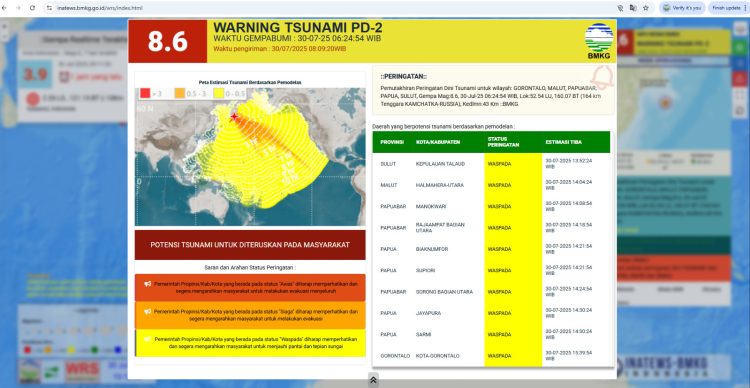 Gempa bumi tektonik berkekuatan magnitudo 8,7 mengguncang kawasan pesisir timur Kamchatka, Rusia. (Foto: Istimewa)