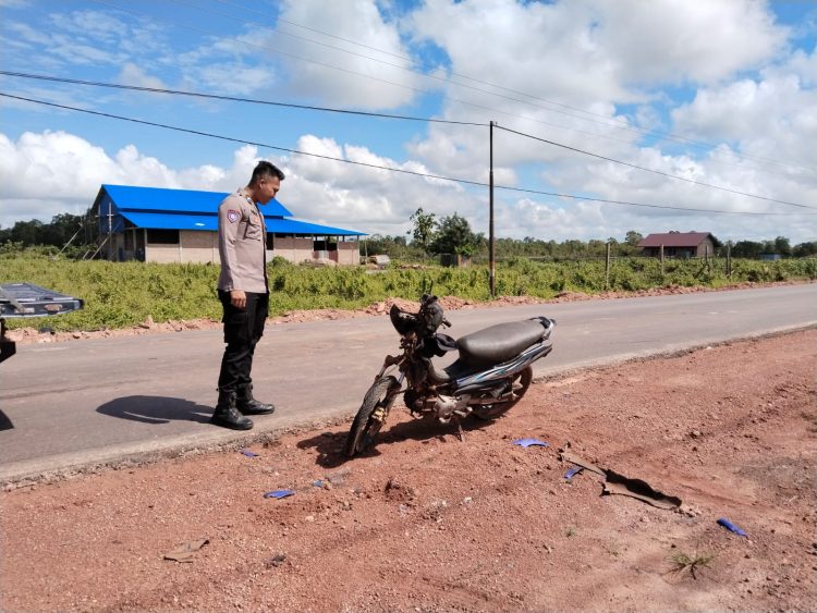 Petugas Polsek Kurik telah mengamankan barang bukti berupa truk molen Hino 500 dan sepeda motor Yamaha Jupiter Z tanpa pelat nomor. (Foto: Istimewa)