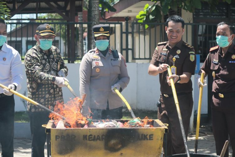 Polres Merauke turut ambil bagian dalam kegiatan pemusnahan barang bukti narkotika yang telah berkekuatan hukum tetap. (Foto: Istimewa)
