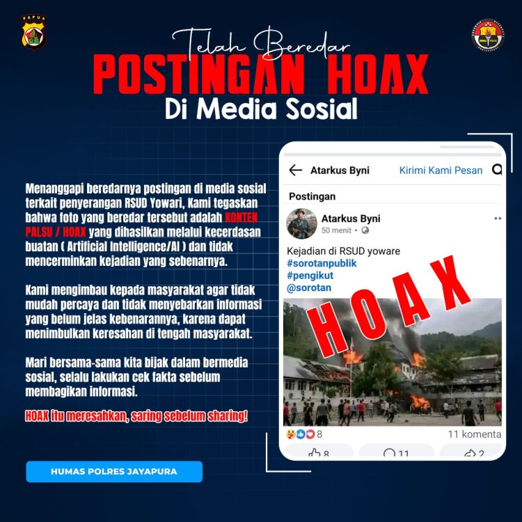 Foto dan informasi yang menyebut RSUD Yowari dibakar atau diserang adalah hoax. (Foto: Istimewa)