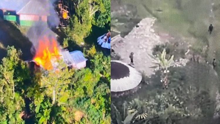 Pembakaran rumah warga di Kampung Muara, Tim Patroli Koops TNI Habema Amankan lokasi, bertempat di Distik Pogoma, Kabupaten Puncak. (Foto: Istimewa)