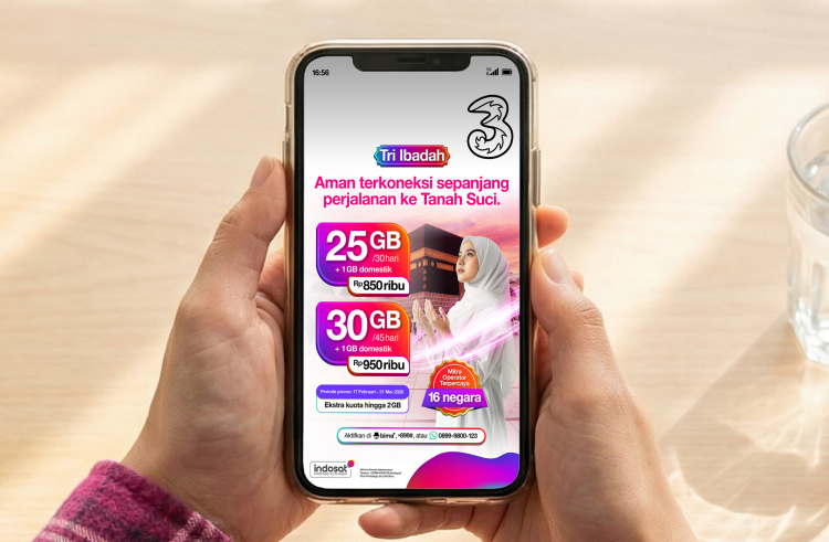 Menjalankan ibadah di Tanah Suci kini bisa lebih tenang tanpa khawatir soal koneksi.  Indosat menghadirkan Tri Ibadah, solusi konektivitas yang praktis, fleksibel, dan mudah digunakan untuk jamaah Indonesia selama musim Haji 2026. (Foto: Istimewa)