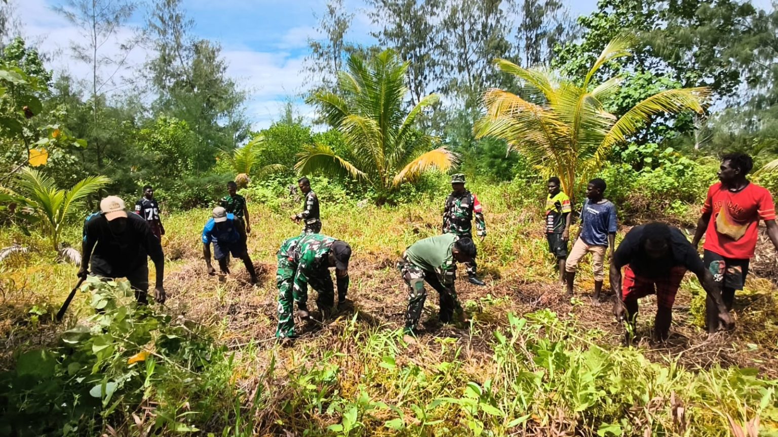 Gotong Royong Bangun Negeri, Satgas TMMD Mimika Olah Lahan Pertanian Baru. (Foto: Istimewa)