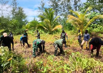 Semangat Gotong Royong, Satgas TMMD Kodim 1710/Mimika Buka Lahan Pertanian Bersama Warga