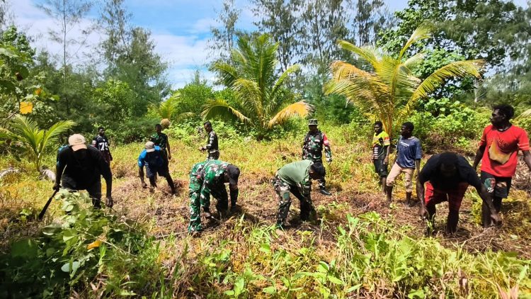 Gotong Royong Bangun Negeri, Satgas TMMD Mimika Olah Lahan Pertanian Baru. (Foto: Istimewa)