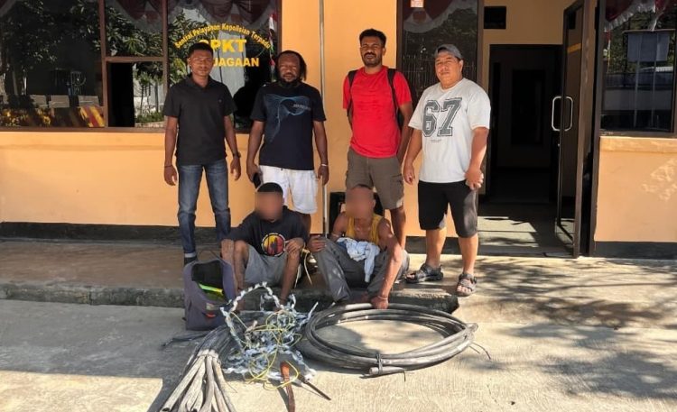 Polisi Tangkap Dua Terduga Pencuri Kabel Stadion Lukas Enembe. (Foto: Istimewa)